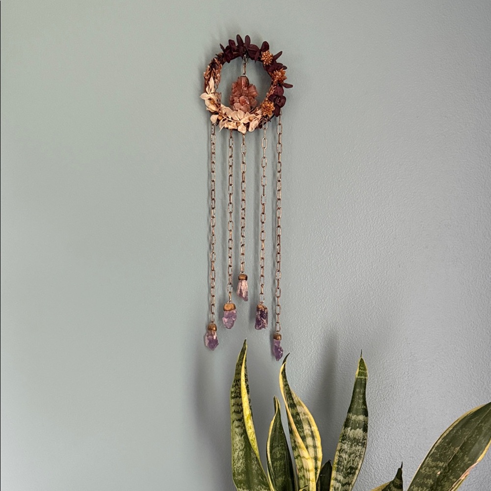 Yuva Kala Crystal Floral Wreath Boho Nursery Decor Fairy Decoration Fall Cottage